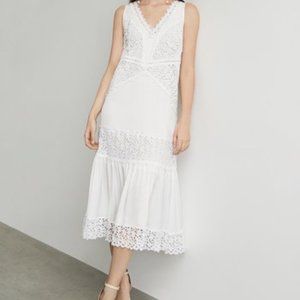 BCBGMAXAZRIA Lace-Trim Satin Midi Dress